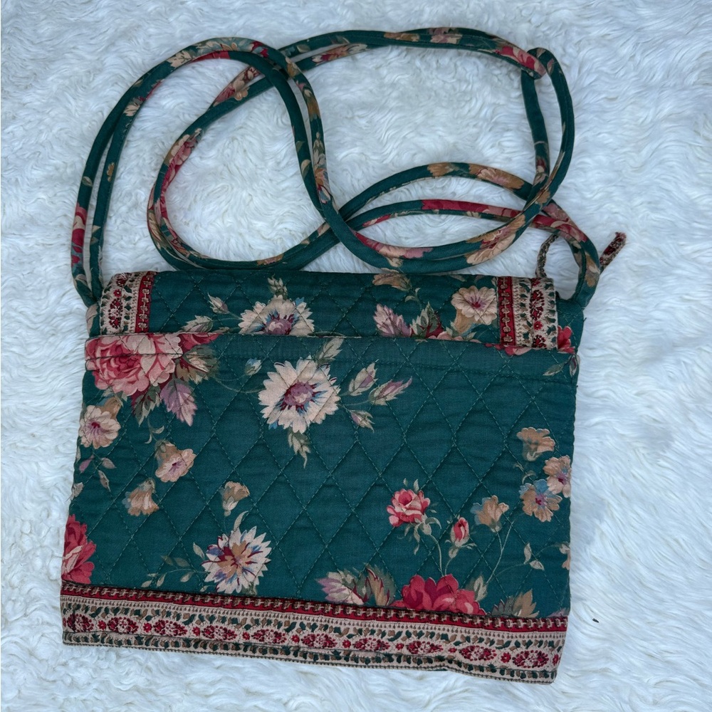 Vintage 80's Vera Bradley Prairie Rose Bag Indiana Tag Floral Flat Crossbody Gre - Picture 5 of 14